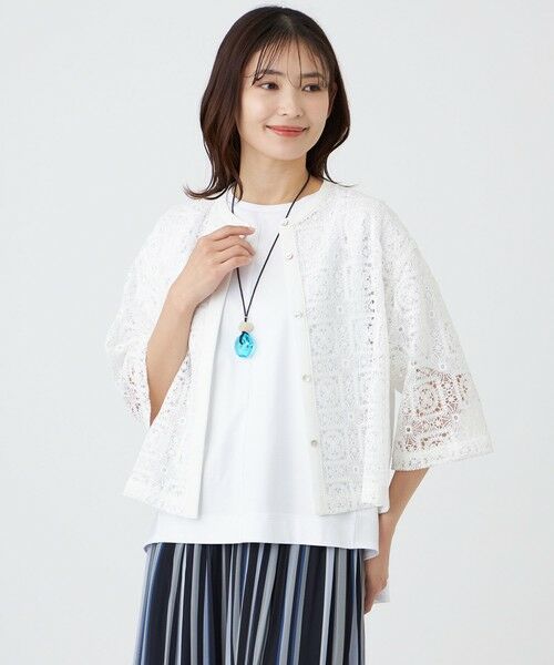 TRANS WORK / トランスワーク シャツ・ブラウス | 【ウォッシャブル】クロッシュケミカルレースコンビブラウス（オフホワイト2）