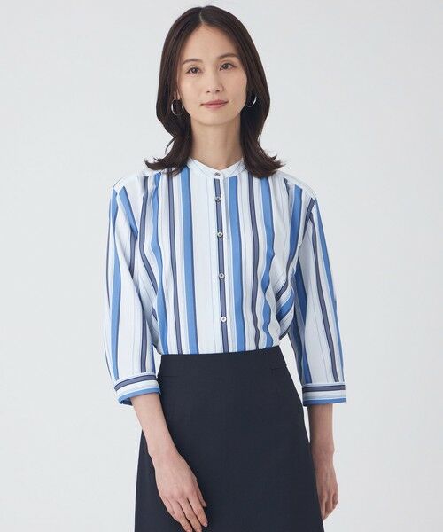 TRANS WORK / トランスワーク シャツ・ブラウス | 【ウォッシャブル】マルチストライププリントブラウス（ブルー1）