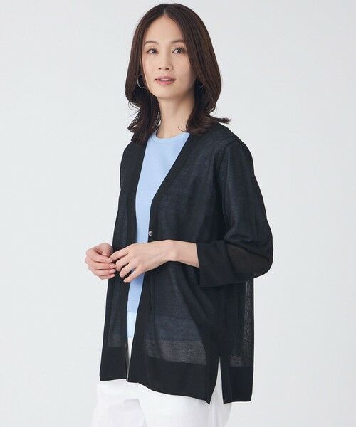 TRANS WORK / トランスワーク ニット・セーター | 【ウォッシャブル】シャイニーシアーニットカーディガン（ブラック1）