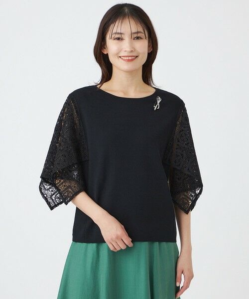 TRANS WORK / トランスワーク ニット・セーター | 【ウォッシャブル】クロッシュケミカルレースコンビニットプルオーバー（ブラック1）