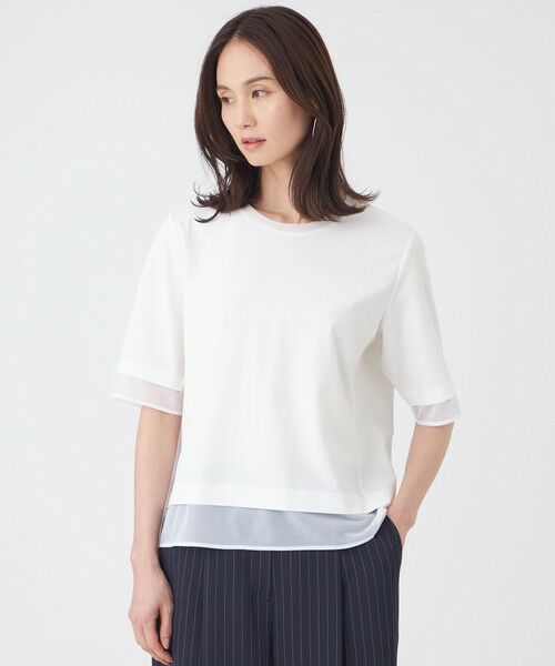 TRANS WORK / トランスワーク カットソー | 【ウォッシャブル】ジョーゼットジャージカットソー（オフホワイト2）