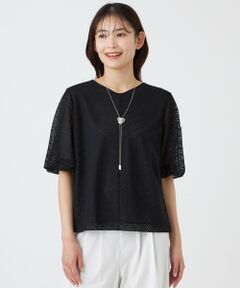 TRANS WORK / トランスワーク カットソー | 【ウォッシャブル】コットンスムースレースコンビカットソー