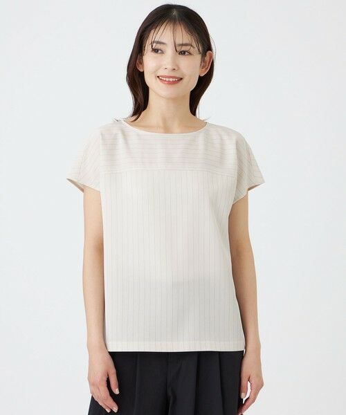 TRANS WORK / トランスワーク シャツ・ブラウス | 【接触冷感・ウォッシャブル】アセテートストレッチストライプブラウス（オフホワイト2）