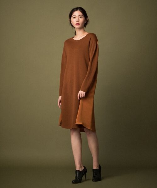 【Unfilo・洗える】Fabric Combination Knit Dress ニットワンピース