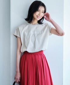 【撥水・汗シミ防止】大人のロゴ刺繍フレンチスリーブＴシャツ