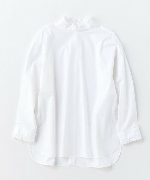 新品 UNFILO イージーケア フリルネックシャツ ホワイト Mサイズオン 