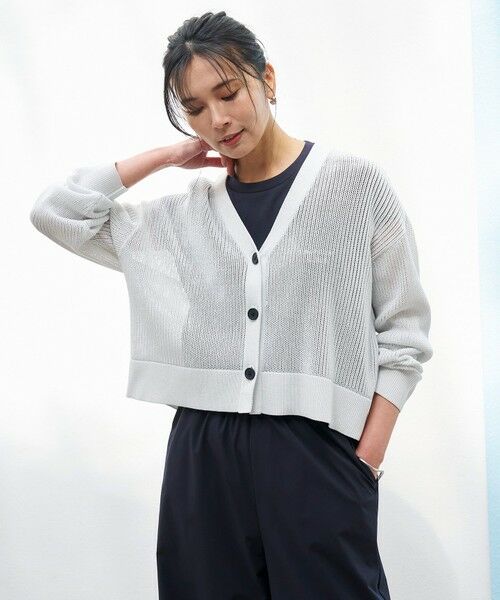 UNFILO/アンフィーロ 【抗菌防臭/洗える】メッシュニット カーディガン シルバーラメ S UNFILO/アンフィーロ 【抗菌防臭/洗える】メッシュニット カーディガン シルバーラメ S