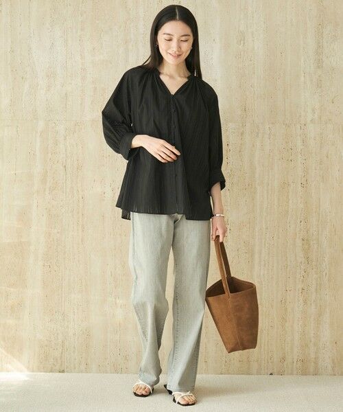 UNFILO / アンフィーロ シャツ・ブラウス | ストライプレース ギャザーブラウス | 詳細8