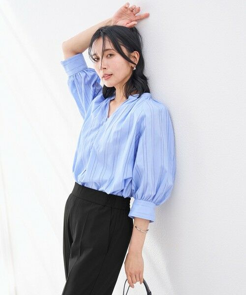 UNFILO / アンフィーロ シャツ・ブラウス | ストライプレース ギャザーブラウス | 詳細11