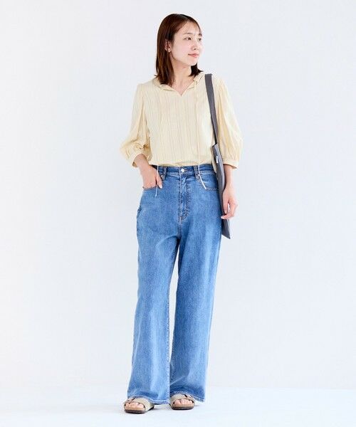 ブラウス シャツ 「洗える」ストライプレース 2WAY パフスリーブブラウス レディース セール】【洗える】ストライプレース 2WAY パフスリーブブラウス