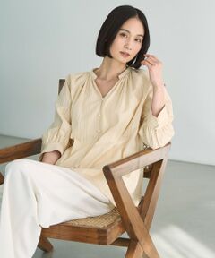 UNFILO / アンフィーロ シャツ・ブラウス | ストライプレース ギャザーブラウス