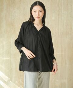 UNFILO / アンフィーロ シャツ・ブラウス | ストライプレース ギャザーブラウス