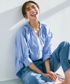 UNFILO / アンフィーロ シャツ・ブラウス | ストライプレース ギャザーブラウス