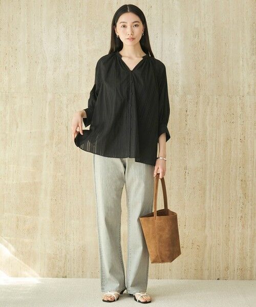 UNFILO / アンフィーロ シャツ・ブラウス | ストライプレース ギャザーブラウス | 詳細7