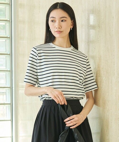 UNFILO/アンフィーロ 【ストレッチ/UVケア】BEAUTYFORM-Tコットン ベーシックTシャツ ボーダー S UNFILO/アンフィーロ 【ストレッチ/UVケア】BEAUTYFORM-Tコットン ベーシックTシャツ ボーダー S