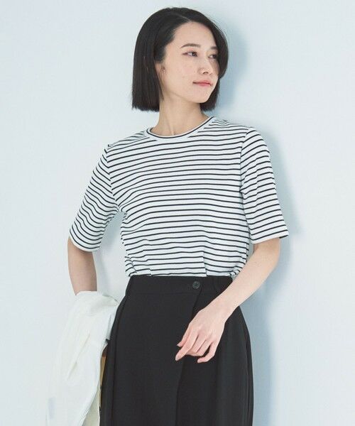 UNFILO/アンフィーロ 【抗菌防臭/UVケア】テレコ ハーフスリーブTシャツ ボーダー S UNFILO/アンフィーロ 【抗菌防臭/UVケア】テレコ ハーフスリーブTシャツ ボーダー S