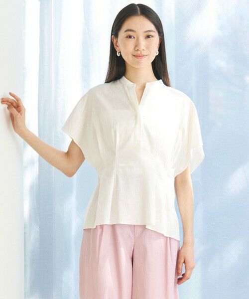 セール】 【洗える】リネンレーヨン タックブラウス （シャツ