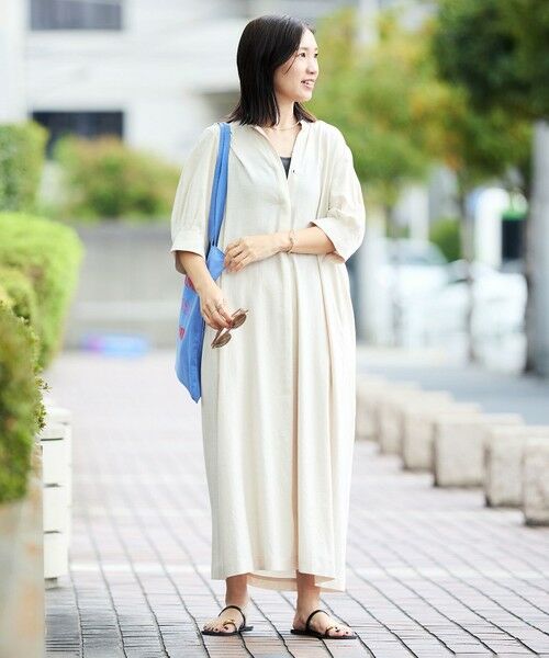 セール】 【洗える】リネンレーヨン スキッパー ワンピース