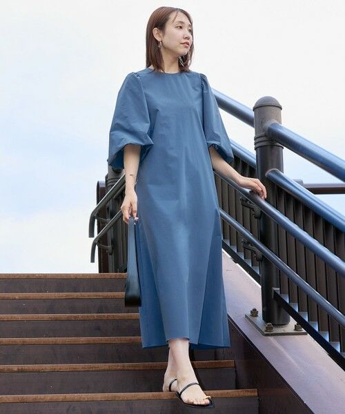 【極美品】ふりふ 銘仙アネモネ 切り替えボリュームスリーブワンピース ABITOKYO ワンピース 配色襟付き異素材ボリュームスリーブA