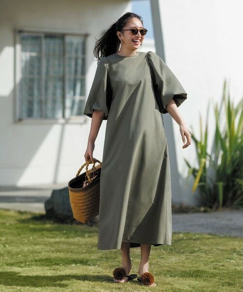 【極美品】ふりふ 銘仙アネモネ 切り替えボリュームスリーブワンピース ビスチェ付きボリュームスリーブマキシ丈ワンピース[品番