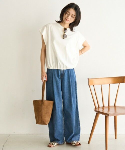 新品　アンフィーロ　デニムライト　タックワイドパンツ　インディゴ　Mサイズ UVカット/遮熱】UNFILO DENIM LIGHT タックワイドパンツ