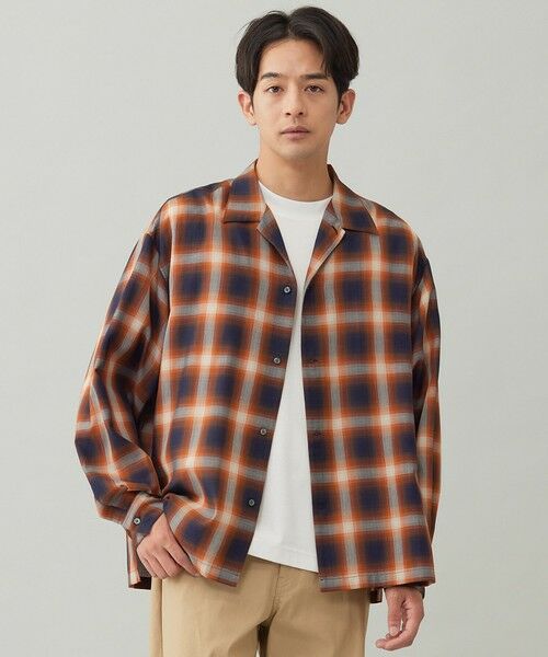 UNFILO/アンフィーロ 【接触冷感/UVケア】エアリーシアー オンブレシャツ ブラウンチェック XL UNFILO/アンフィーロ 【接触冷感/UVケア】エアリーシアー オンブレシャツ ブラウンチェック XL