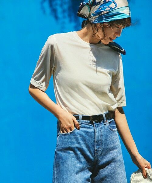 UNFILO/アンフィーロ 【洗える/UVカット】ストレッチ ベロアTシャツ エクリュ S UNFILO/アンフィーロ 【洗える/UVカット】ストレッチ ベロアTシャツ エクリュ S