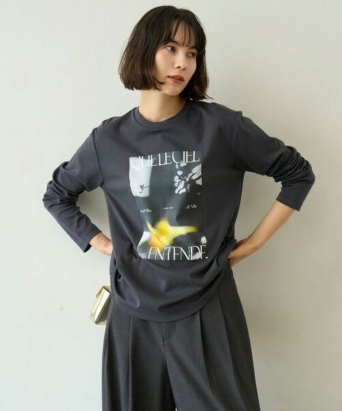 UNFILO/アンフィーロ 【洗える/抗菌防臭】コットンスムース グラフィック ロンＴ チャコール(花) M