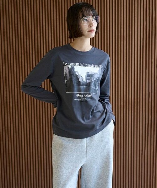 UNFILO/アンフィーロ 【洗える/抗菌防臭】コットンスムース グラフィック ロンＴ チャコール(街) L