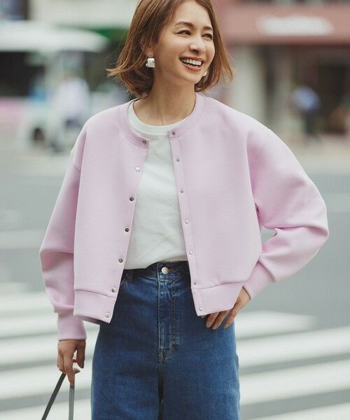 UNFILO/アンフィーロ 【軽量/ストレッチ】BEAUTY FORM JERSEY スナップカーディガン ピンク S UNFILO/アンフィーロ 【軽量/ストレッチ】BEAUTY FORM JERSEY スナップカーディガン ピンク S