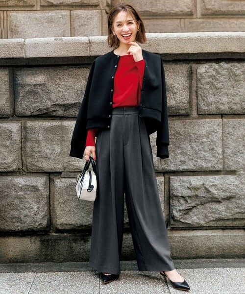 UNFILO/アンフィーロ 【洗える/シワになりにくい】マイビューティ タックワイドパンツ チャコール XXL UNFILO/アンフィーロ 【洗える/シワになりにくい】マイビューティ タックワイドパンツ チャコール XXL