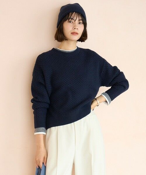 UNFILO/アンフィーロ 【洗える/抗菌防臭】ふわふわニット メッシュプルオーバー ダークネイビー L UNFILO/アンフィーロ 【洗える/抗菌防臭】ふわふわニット メッシュプルオーバー ダークネイビー L