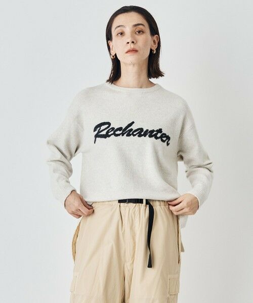 UNFILO/アンフィーロ 【洗える/抗菌防臭】ふわふわニット ロゴジャガード グレージュ×ブラックロゴ M UNFILO/アンフィーロ 【洗える/抗菌防臭】ふわふわニット ロゴジャガード グレージュ×ブラックロゴ M