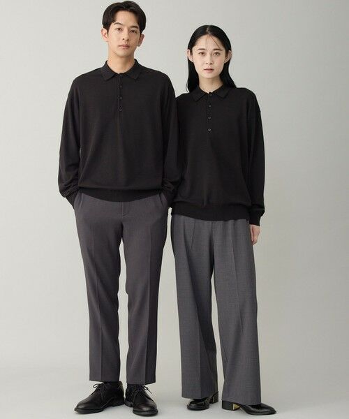 UNFILO/アンフィーロ 【男女兼用/洗える/抗菌防臭/帯電防止】ソフトサーモ アンチピリングニット ポロ ブラック M