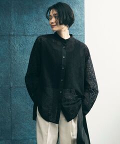 UNFILO / アンフィーロ シャツ・ブラウス | ブロックレース バンドカラーシャツ