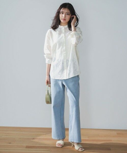 UNFILO / アンフィーロ シャツ・ブラウス | ブロックレース バンドカラーシャツ | 詳細1