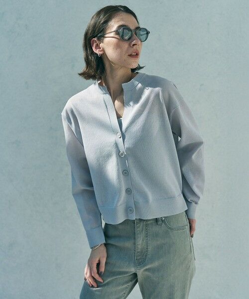 UNFILO / アンフィーロ カーディガン・ボレロ | シアーフォルムニット キーネックカーディガン（グレー）