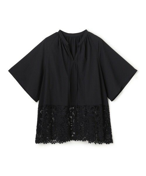 UNFILO / アンフィーロ シャツ・ブラウス | レースヘム ギャザーブラウス（ブラック）