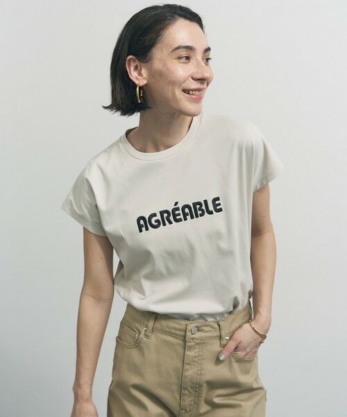 UNFILO / アンフィーロ カットソー | BEAUTY FORM-T cotton ロゴ フレンチスリーブ Tシャツ（グレージュ）