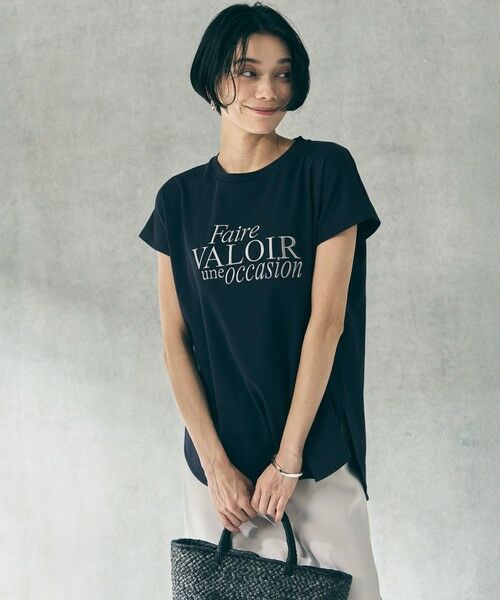 UNFILO / アンフィーロ カットソー | BEAUTY FORM-T cotton ロゴ フレンチスリーブ Tシャツ（ネイビー）
