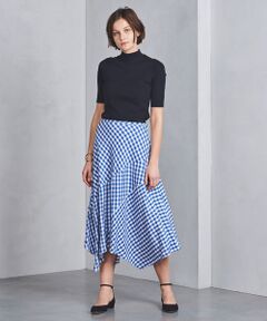 UNITED ARROWS ギンガムチェック ボリューム ブラウス青×白 綿麻
