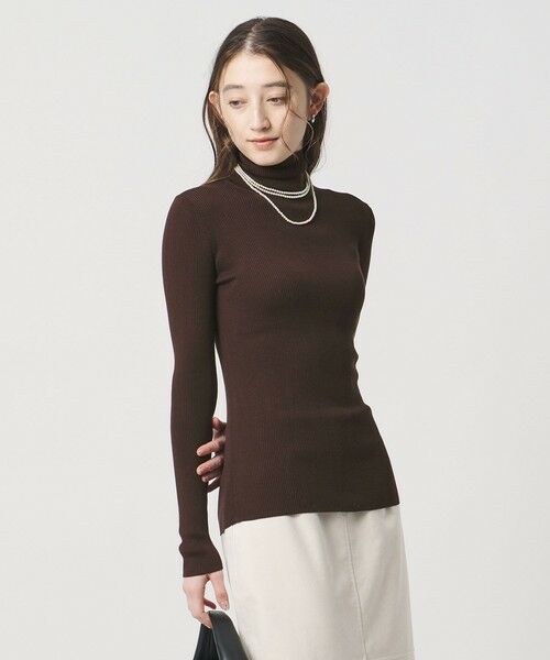 UNITED ARROWS / ユナイテッドアローズ ニット・セーター | シルクリブ タートルネック ニット(DK.BROWN)