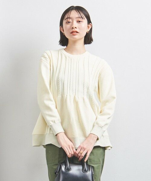 UNITED ARROWS/ユナイテッドアローズ ケーブルペプラム グリッター ニット OFF WHITE FREE UNITED ARROWS/ユナイテッドアローズ ケーブルペプラム グリッター ニット OFF WHITE FREE