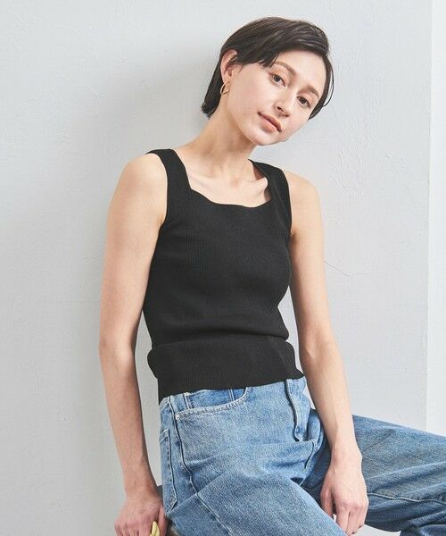 UNITED ARROWS/ユナイテッドアローズ リブ スクエアネック ニットキャミソール BLACK FREE UNITED ARROWS/ユナイテッドアローズ リブ スクエアネック ニットキャミソール BLACK FREE
