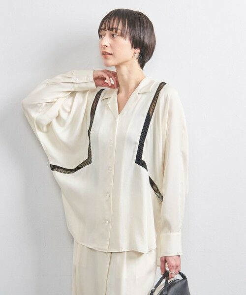 UNITED ARROWS/ユナイテッドアローズ サテン オープンカラー シャツブラウス OFF WHITE FREE UNITED ARROWS/ユナイテッドアローズ サテン オープンカラー シャツブラウス OFF WHITE FREE