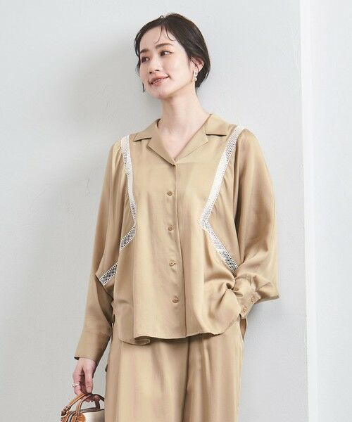 UNITED ARROWS/ユナイテッドアローズ サテン オープンカラー シャツブラウス BEIGE FREE UNITED ARROWS/ユナイテッドアローズ サテン オープンカラー シャツブラウス BEIGE FREE