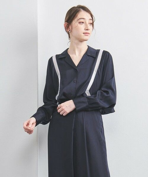 UNITED ARROWS/ユナイテッドアローズ サテン オープンカラー シャツブラウス NAVY FREE UNITED ARROWS/ユナイテッドアローズ サテン オープンカラー シャツブラウス NAVY FREE