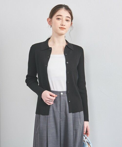 UNITED ARROWS/ユナイテッドアローズ リブ ポロニット カーディガン BLACK FREE UNITED ARROWS/ユナイテッドアローズ リブ ポロニット カーディガン BLACK FREE
