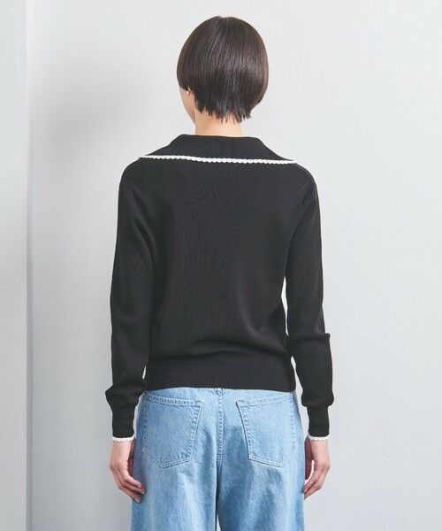 UNITED ARROWS レースニットトップス フリーサイズ ネイビー UNITED ARROWS ニット セーター スカラップレース セーラー