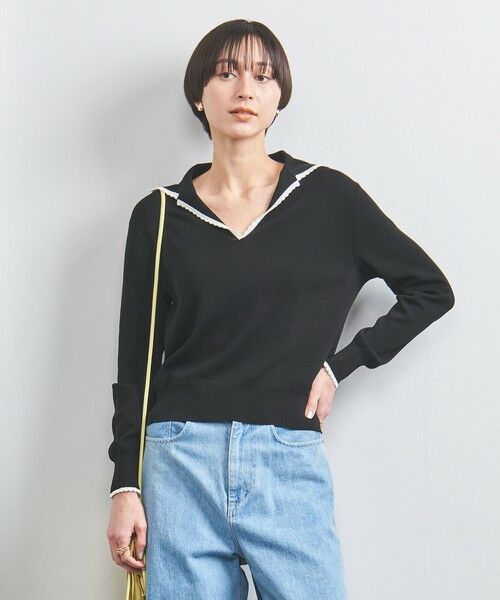UNITED ARROWS/ユナイテッドアローズ スカラップレース セーラーカラー ニット BLACK FREE UNITED ARROWS/ユナイテッドアローズ スカラップレース セーラーカラー ニット BLACK FREE